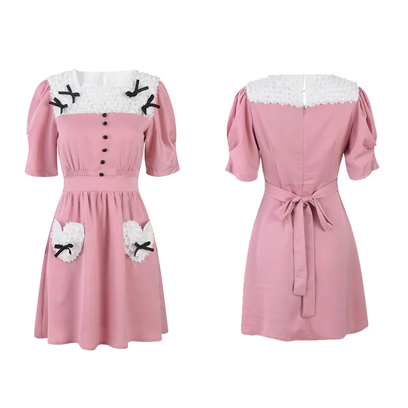 Runway Ladies Pink Square Neck Puff Sleeve Lace Dress Vintage Bow Sweet Fashion Women Summer Party Clothing 2021 Brand Design
Runway Ladies Pink Square Neck Puff Sleeve Lace Dress Vintage Bow Sweet Fashion Women Summer Party Clothing 2021 Brand Design