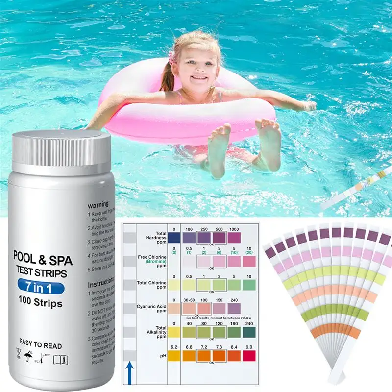 100pcs 7-In-1 Swimming Pool Tester Practical PH Strip For Water Quality Testing Chlorine Cyanuric Acid Water Hardness Test Strip
100pcs 7-In-1 Swimming Pool Tester Practical PH Strip For Water Quality Testing Chlorine Cyanuric Acid Water Hardness Test Strip