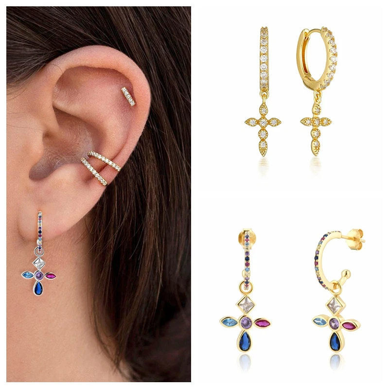 2021 Sterling Silver Rainbow Zircon Cross Small Hoop Earrings for Women Simple Zircon Crystal Gold Silver Color Fashion Jewelry
2021 Sterling Silver Rainbow Zircon Cross Small Hoop Earrings for Women Simple Zircon Crystal Gold Silver Color Fashion Jewelry