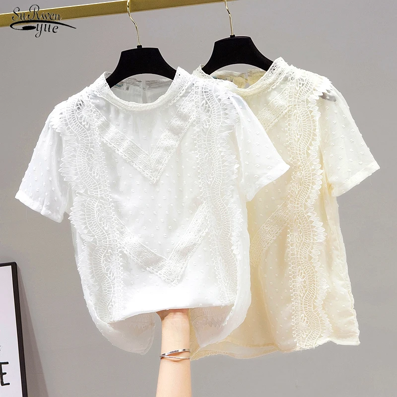Korean White Lace Bottomed Women Shirts New Summer 2021 Short Sleeve Chiffon Blouse Women Plus Size Clothing Blusas Mujer 14844
Korean White Lace Bottomed Women Shirts New Summer 2021 Short Sleeve Chiffon Blouse Women Plus Size Clothing Blusas Mujer 14844