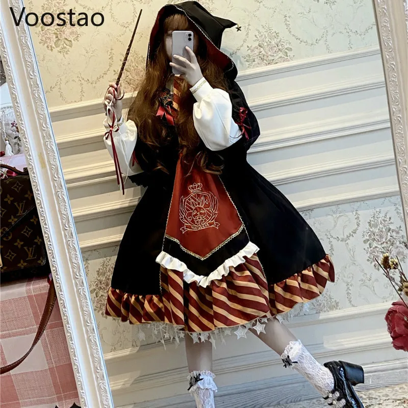 Women Harajuku Gothic Lolita OP Dress Girly Vintage Magic Academy Series Cape Cloak Hooded Dress Kawaii Rabbit Badge Dresses
Women Harajuku Gothic Lolita OP Dress Girly Vintage Magic Academy Series Cape Cloak Hooded Dress Kawaii Rabbit Badge Dresses