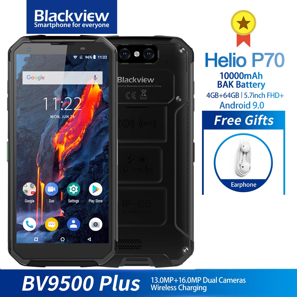 Фото Blackview BV9500 Plus IP68 водонепроницаемый смартфон 10000 мАч Wi Fi зарядка Helio - купить