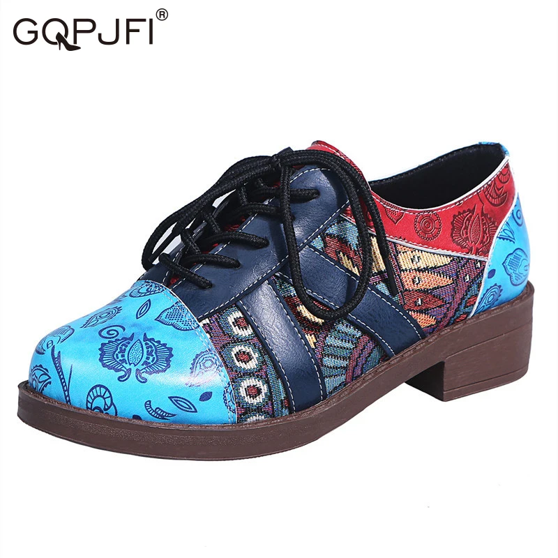 Women Shoes Ankle Boots Spring Autumn National Style Cortex Thick Heel Color Matching Printing Loafers Casual Lace-up Short Boot
Women Shoes Ankle Boots Spring Autumn National Style Cortex Thick Heel Color Matching Printing Loafers Casual Lace-up Short Boot