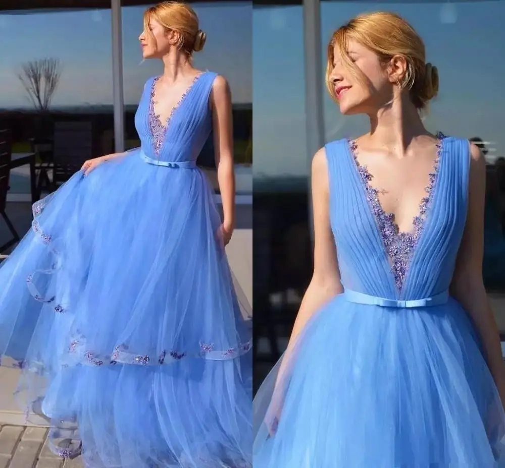 Charming Sky Blue Prom Dresses deep V Neck Draped Sash Bow Appliques Beads Long Special Occasion Dress Formal Evening prom dress
Charming Sky Blue Prom Dresses deep V Neck Draped Sash Bow Appliques Beads Long Special Occasion Dress Formal Evening prom dress