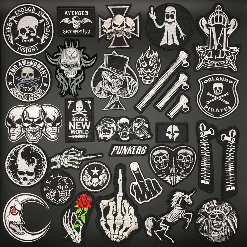 Skull Patches for Clothing Punk Biker Embroidered Badges Iron On Stripes Appliques Jacket Jeans Clothes Stickers Diy Decorative
Skull Patches for Clothing Punk Biker Embroidered Badges Iron On Stripes Appliques Jacket Jeans Clothes Stickers Diy Decorative