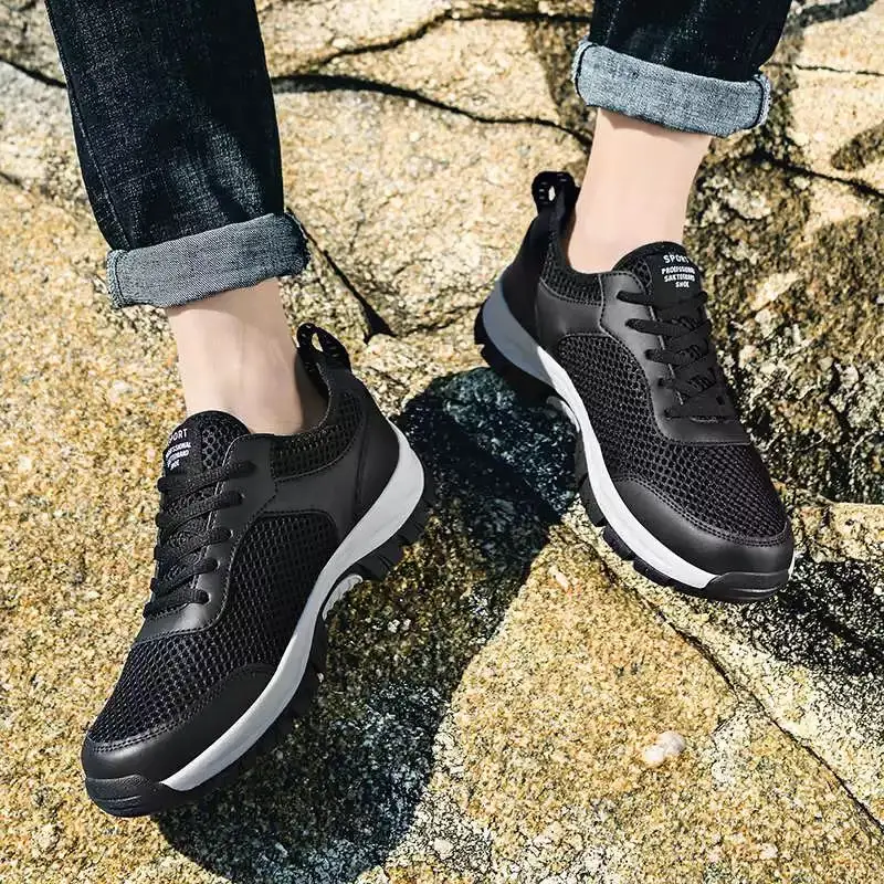 Plus Size Men's Casual Sneakers Outdoor Breathable Mesh Lace Up Shoes Black Non-Slip Fashion Summer Male Durable Hiking Shoes
Plus Size Men's Casual Sneakers Outdoor Breathable Mesh Lace Up Shoes Black Non-Slip Fashion Summer Male Durable Hiking Shoes