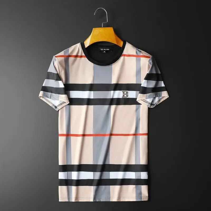 Summer New Men's Short Sleeve Striped Plaid T-shirt Fashion European Style Cotton Round Neck Ice Silk Quick Drying Boy's To
Summer New Men's Short Sleeve Striped Plaid T-shirt Fashion European Style Cotton Round Neck Ice Silk Quick Drying Boy's To