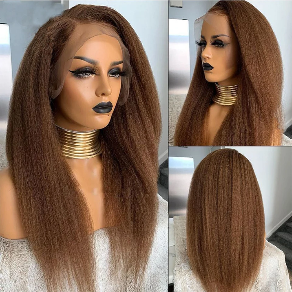 Soft 180% Density Brown Yaki Straight Long Kinky Lace Front Synthetic Hair Wig for Black Women With Babyhair Heat Fiber Hair Wig
Soft 180% Density Brown Yaki Straight Long Kinky Lace Front Synthetic Hair Wig for Black Women With Babyhair Heat Fiber Hair Wig