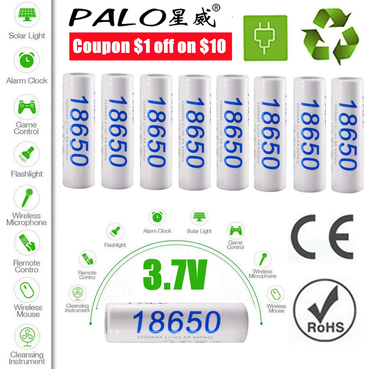 PALO Safety 18650 Battery 3.7V 3200mAh Battery Power 18650 Lithium-ion Rechargeable Multifunction Batteria for Flashlight
PALO Safety 18650 Battery 3.7V 3200mAh Battery Power 18650 Lithium-ion Rechargeable Multifunction Batteria for Flashlight