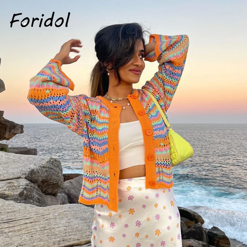 Foridol Striped Knitted Rainbow Orange Sweater Cardigans Hollow Out Button Up Short Casual Autumn Winter Vinatge Cardigans 2021
Foridol Striped Knitted Rainbow Orange Sweater Cardigans Hollow Out Button Up Short Casual Autumn Winter Vinatge Cardigans 2021