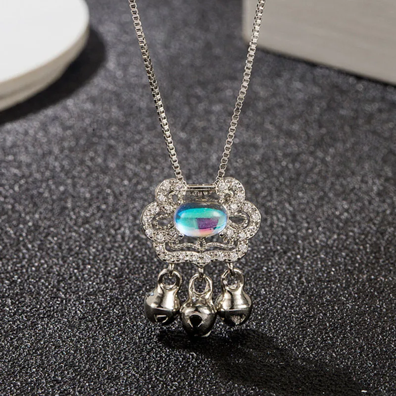 Women Sky Blue Moonstone Long Life Lock Ping An Ruyi Lock Chain Necklace Small Bell Tassel Chinese Wind Jewelry Silver Necklaces
Women Sky Blue Moonstone Long Life Lock Ping An Ruyi Lock Chain Necklace Small Bell Tassel Chinese Wind Jewelry Silver Necklaces
