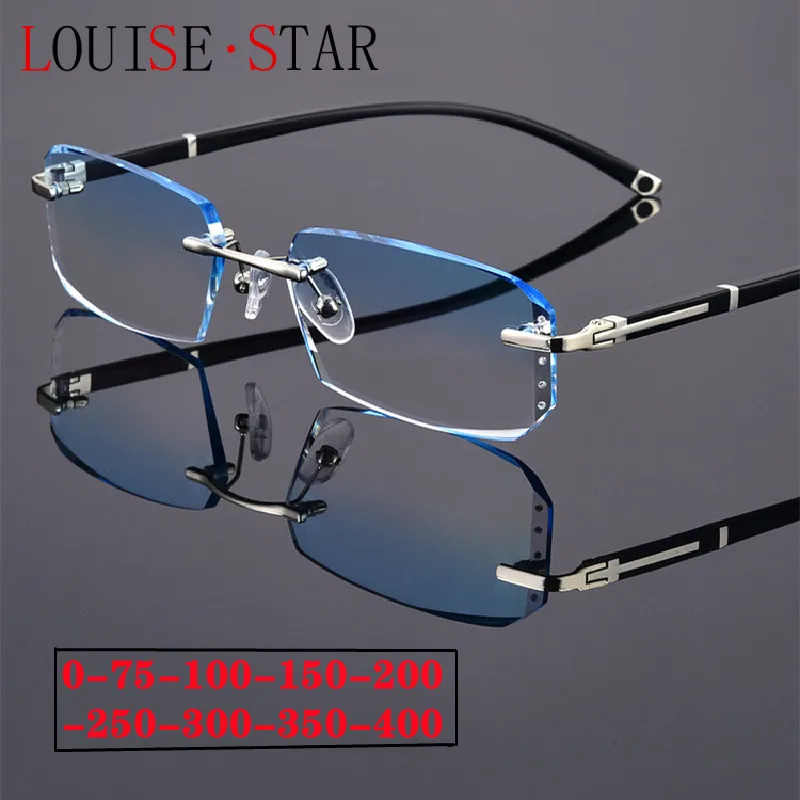 Prescription Mirror Diamond Rimless Glasses Frame Men's Photochromic Myopia Sunglasses Progressive Blue Finished Myopia 0-100-60
Prescription Mirror Diamond Rimless Glasses Frame Men's Photochromic Myopia Sunglasses Progressive Blue Finished Myopia 0-100-60
