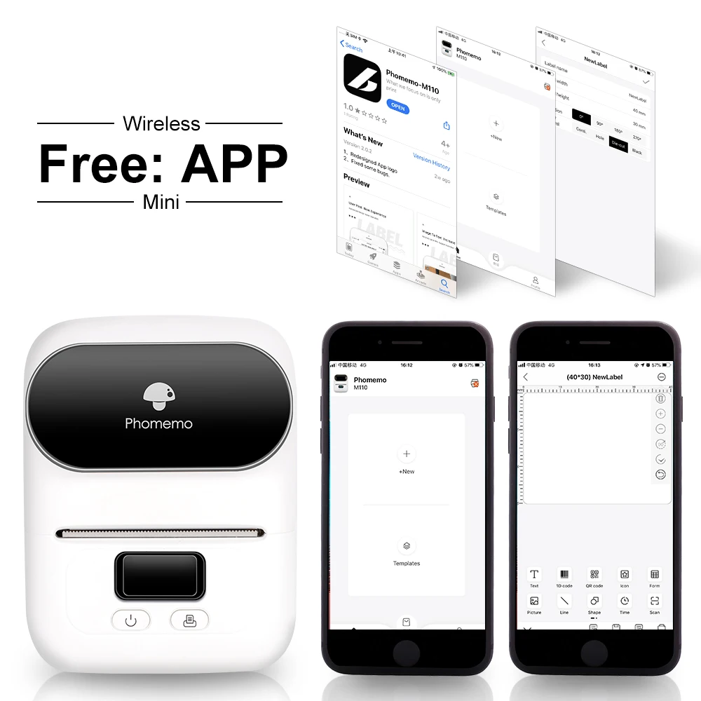 Портативный принтер Phomemo M110 с Bluetooth устройство для изготовления термонаклеек и