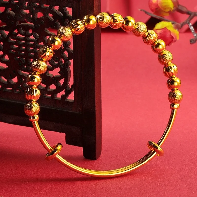 Electroplating 24K Gold Color Bracelet for Women Classic Push-pull Transfer Beads Sand Gold Bracelet Jewelry Accessories Charm
Electroplating 24K Gold Color Bracelet for Women Classic Push-pull Transfer Beads Sand Gold Bracelet Jewelry Accessories Charm