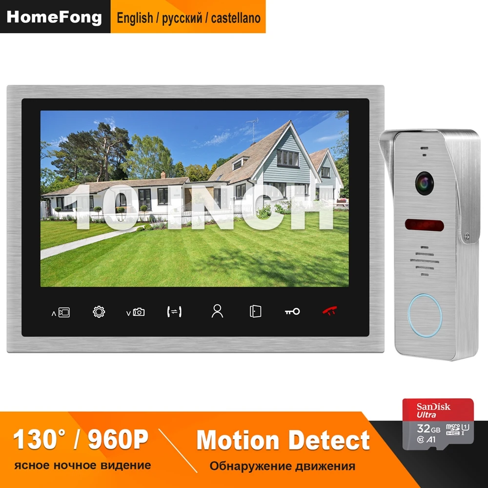 Видеодомофон HomeFong проводной 10 дюймов HD 960P 130 градусов | Безопасность и защита