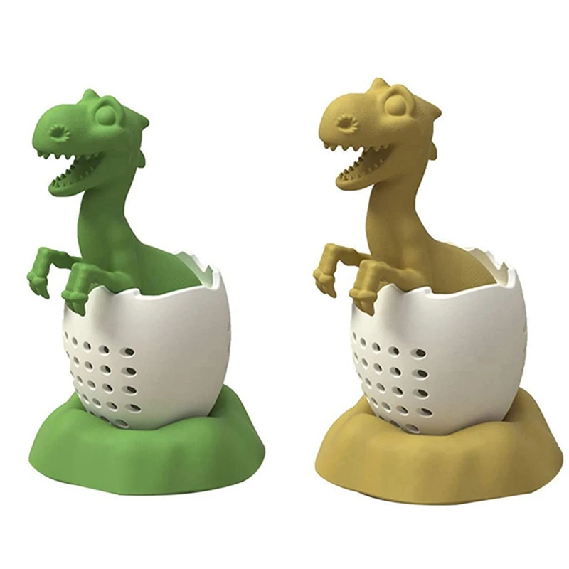 2X Tea Infuser Dinosaur &ampamp Eggshell Filter Diffuser Loose Silicone Strainer Yellow Green | Дом и сад