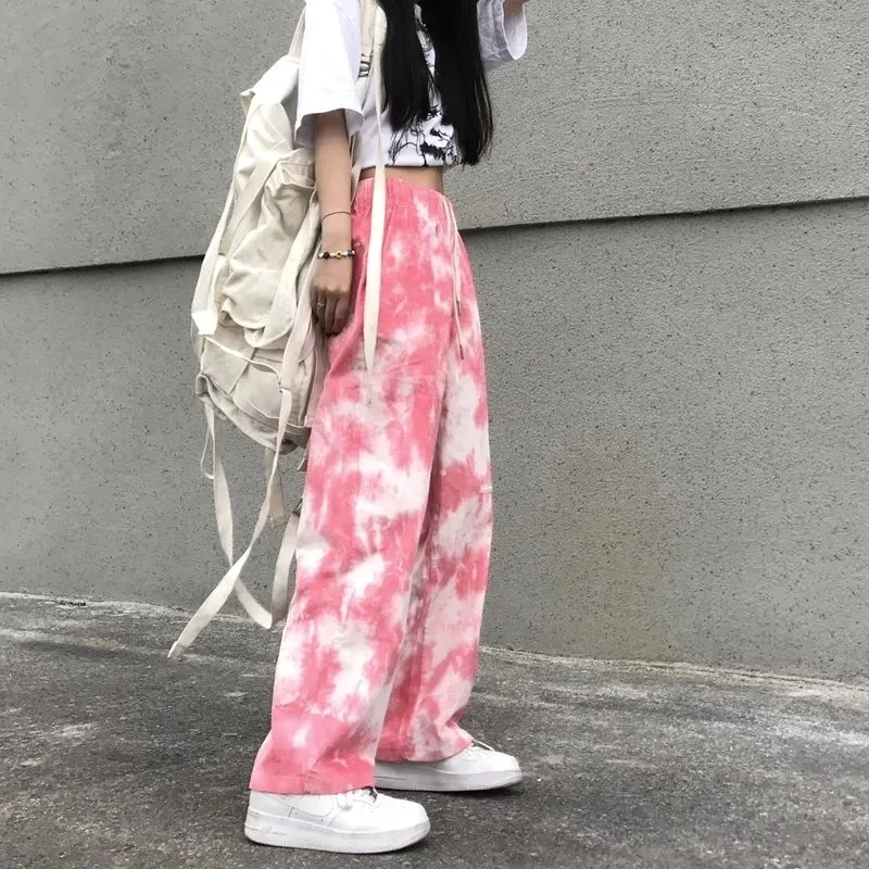 Hip-hop tie-dye wide-leg pants women's autumn Korean vintage loose casual high-waist chic straight-leg pants Harajuku streetwear 
Hip-hop tie-dye wide-leg pants women's autumn Korean vintage loose casual high-waist chic straight-leg pants Harajuku streetwear