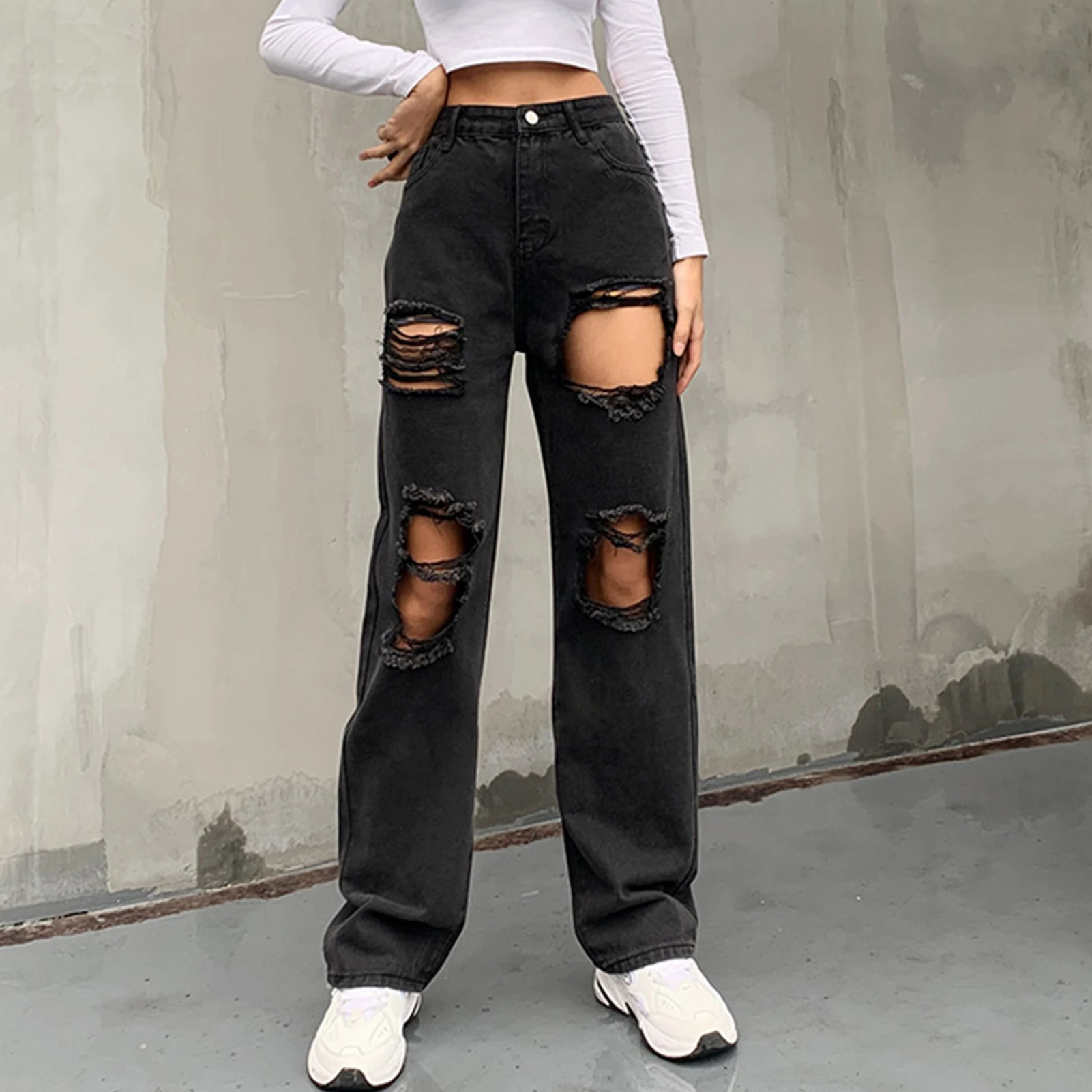 Y2K Trendy Casual Slim Ripped Jeans High Waist Straight Leg Pants Vintage Loose Jeans Black Comfortable Popular Trousers
Y2K Trendy Casual Slim Ripped Jeans High Waist Straight Leg Pants Vintage Loose Jeans Black Comfortable Popular Trousers