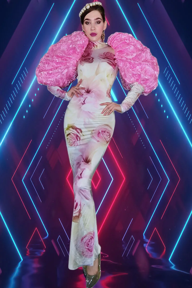 Pink Rose Puff Sleeve Stretch Skinny Slit Long Dress Fashion Women Singer Host Model Catwalk Evening Party Birthday Prom Costume
Pink Rose Puff Sleeve Stretch Skinny Slit Long Dress Fashion Women Singer Host Model Catwalk Evening Party Birthday Prom Costume