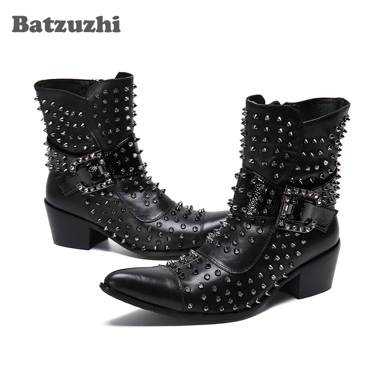 Batzuzhi Men Pointed Toe Punk Boots Genuine Leather Men Rivets Boots Buckles Party Motorcycle Botas Hombre, Big Size EU38-46
Batzuzhi Men Pointed Toe Punk Boots Genuine Leather Men Rivets Boots Buckles Party Motorcycle Botas Hombre, Big Size EU38-46
