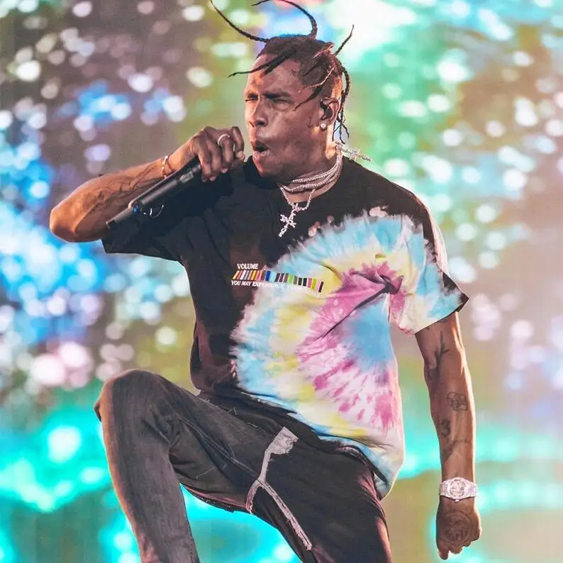Футболка 19SS с принтом Тревиса Скотта астромира фестиваля бега Tie Dye 1:1 мужская и
