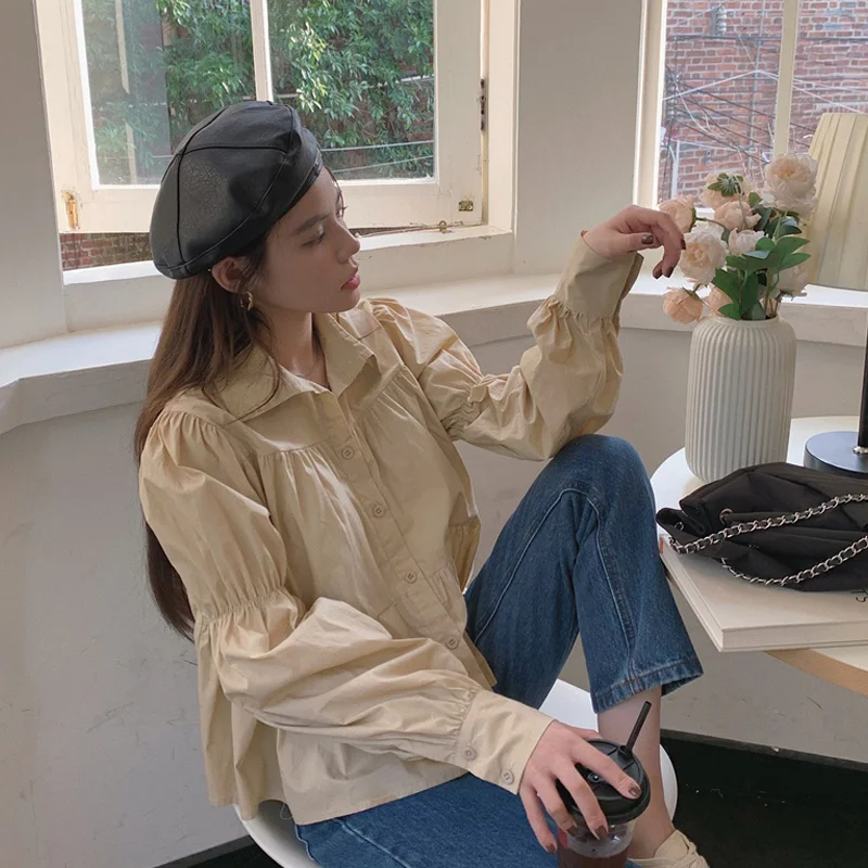 Apricot Long Sleeve Shirt Women's Spring and Autumn Design Sense Minority Shirt 2021 New French Chic Doll Top
Apricot Long Sleeve Shirt Women's Spring and Autumn Design Sense Minority Shirt 2021 New French Chic Doll Top