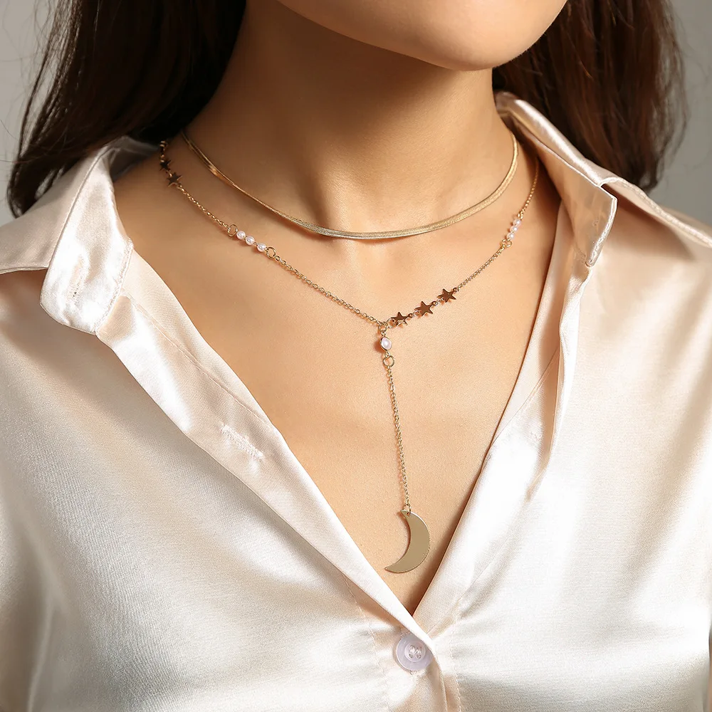 Ins style Jewelry on the neck star and moon stitching imitation pearl pendant necklaces for women gold silk chain necklace
Ins style Jewelry on the neck star and moon stitching imitation pearl pendant necklaces for women gold silk chain necklace