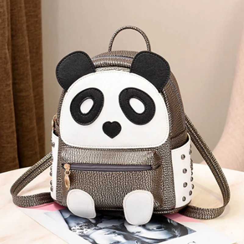 

Women Teens Girls Panda Book Bag Rivet Backpack Mini Casual Panda Shoulder Bags