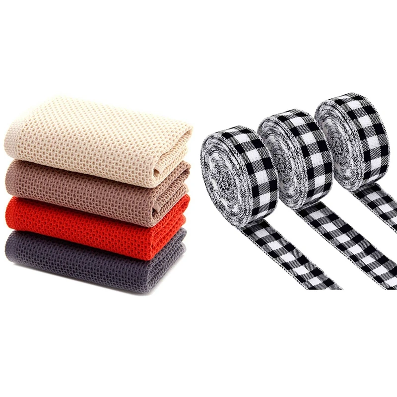 3 Rolls Gingham Ribbon Black And White Plaid Burlap Ribbon & 4Pcs Cotton Weave Kitchen Dish Cloths,Cotton Dish Towels
3 Rolls Gingham Ribbon Black And White Plaid Burlap Ribbon & 4Pcs Cotton Weave Kitchen Dish Cloths,Cotton Dish Towels
