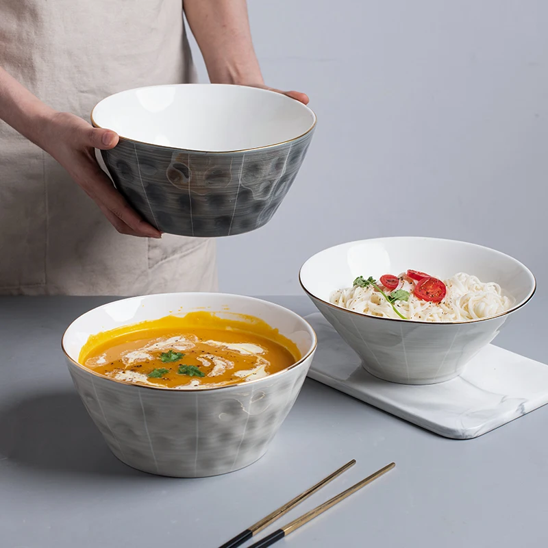 Noodle bowl, soup bowl, large bowl, household hat bowl, 8-inch European light luxury Phnom Penh ceramic tableware, Japanese rame
Noodle bowl, soup bowl, large bowl, household hat bowl, 8-inch European light luxury Phnom Penh ceramic tableware, Japanese rame