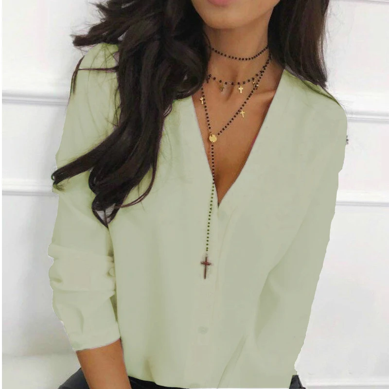 Women Sexy v Neck Casual Blouse Ladies Long Sleeve Office Work Loose Shirts 2019 Autumn Chiffon Fashion Tops Blusa
Women Sexy v Neck Casual Blouse Ladies Long Sleeve Office Work Loose Shirts 2019 Autumn Chiffon Fashion Tops Blusa