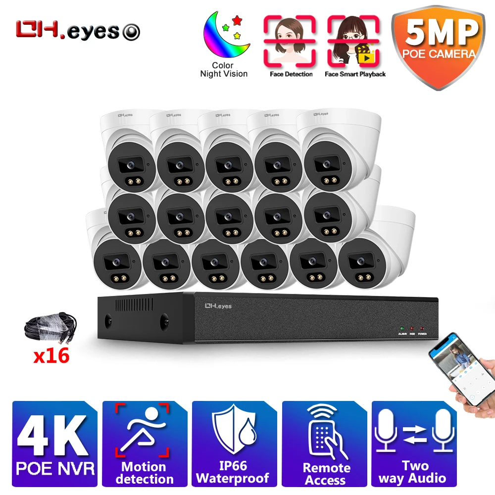 

16CH 5MP 8MP POE NVR Kit Security Camera System Two Way Audio H.265 IP AI Dome Camera Outdoor P2P CCTV Video Surveillance Set