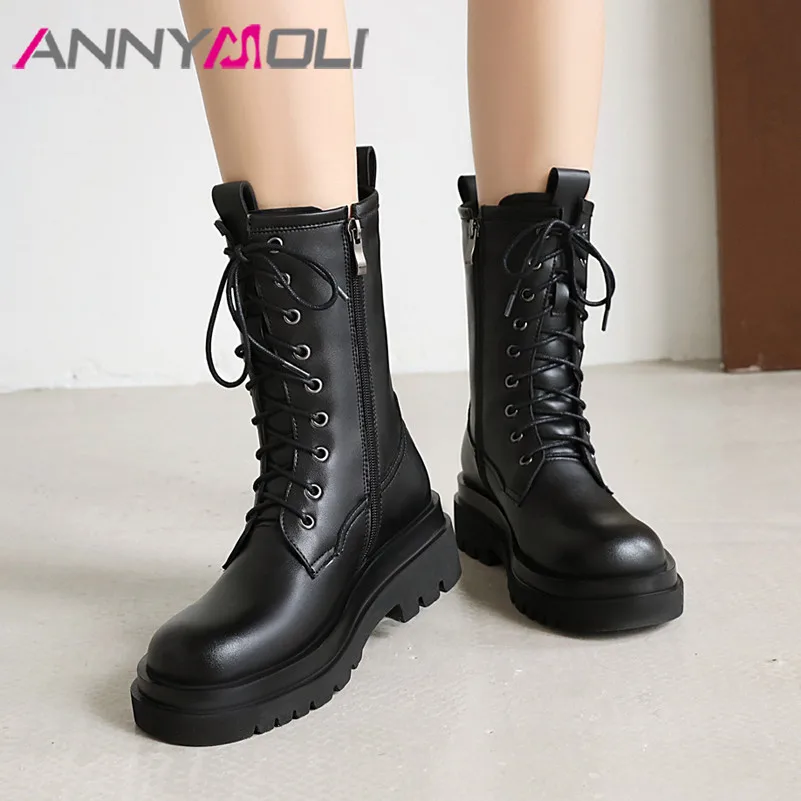 ANNYMOLI Motorcycle Boots Woman High Heel Mid Calf Boots Lace Up Chunky Heel Shoes Zip Platform Female Boots Black Plus Size 43
ANNYMOLI Motorcycle Boots Woman High Heel Mid Calf Boots Lace Up Chunky Heel Shoes Zip Platform Female Boots Black Plus Size 43