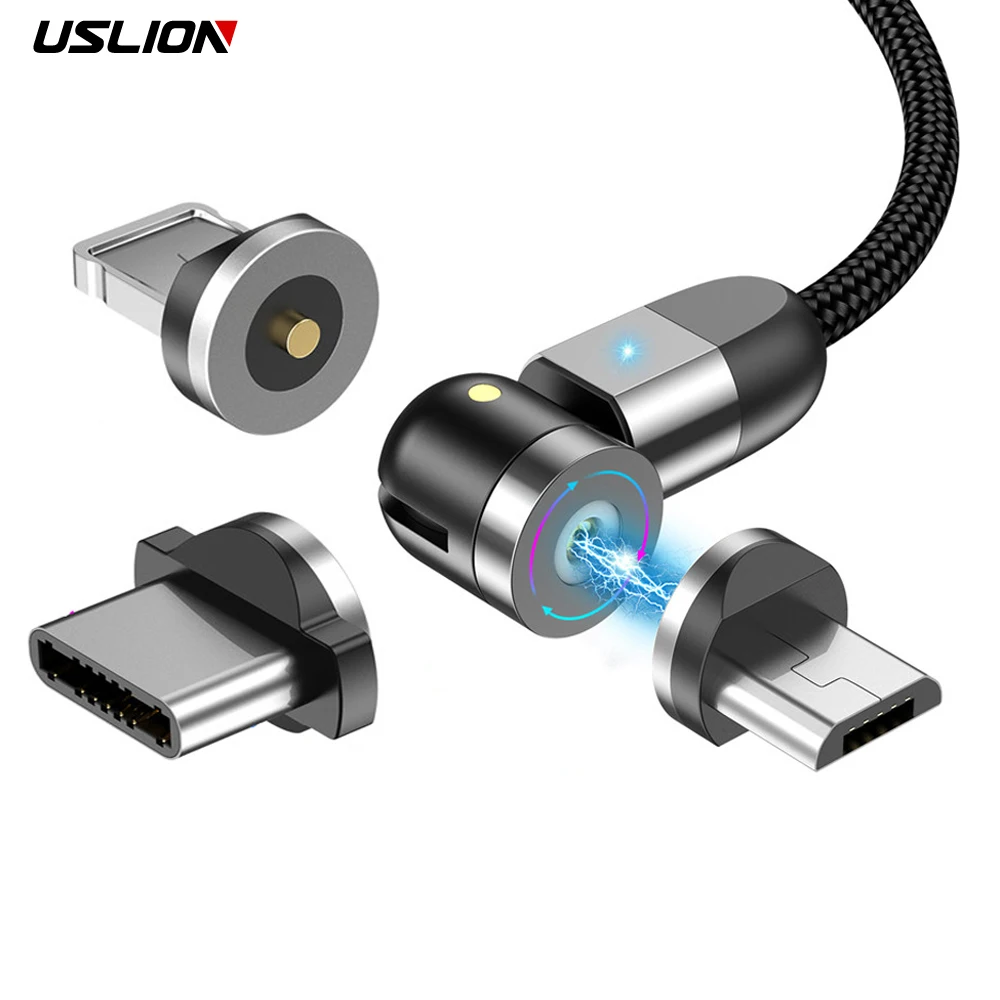 Магнитный USB-кабель USLION с поворотом на 540 градусов кабель для быстрой зарядки типа
