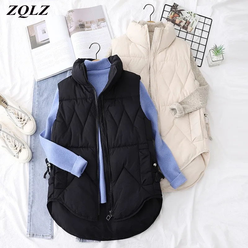 

ZQLZ Winter Vest Jacket Women 2020 New Down Cotton Sleeveless Coat Female Warm Long Overcoat Loose Autumn Spring Waistcoat