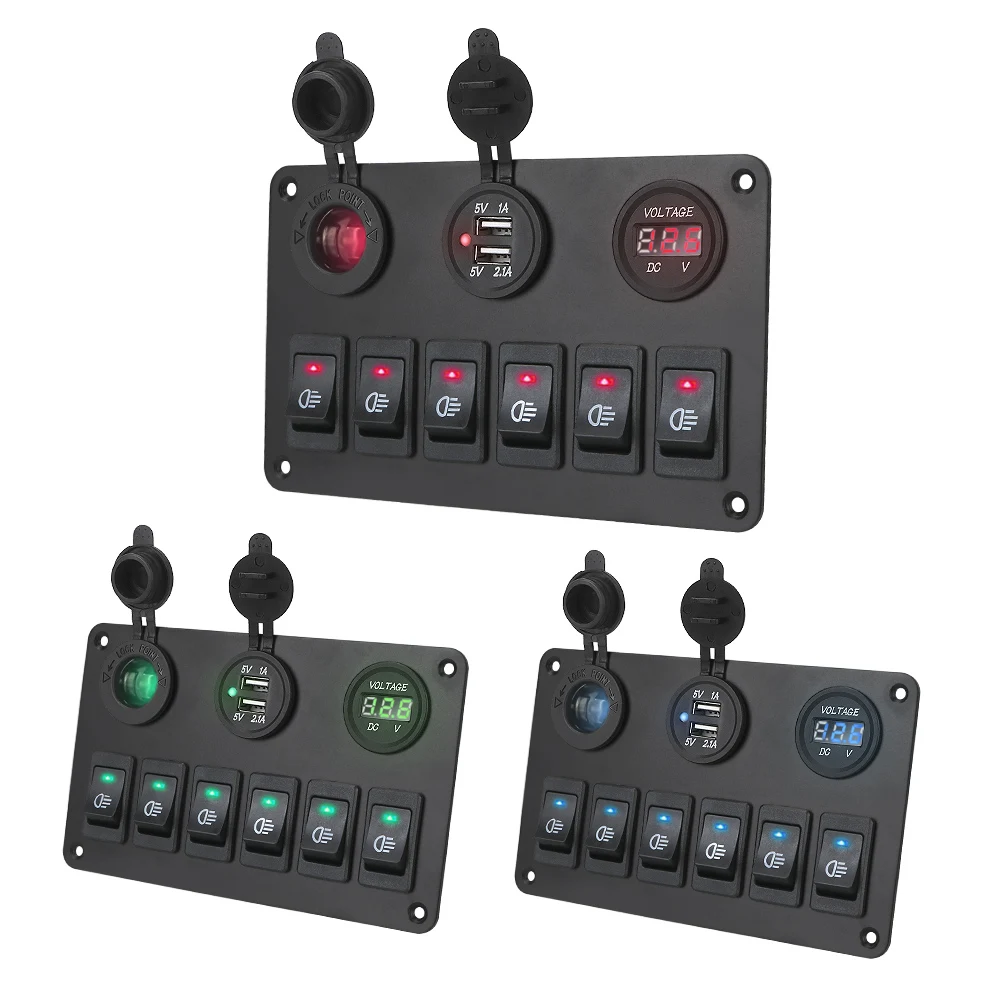 Dual USB Ports Car Marine Circuit Breaker ON/OFF Lights LED Digital Voltmeter 6 Gang Rocker Switch Panel Waterproof DC 12V/24V
Dual USB Ports Car Marine Circuit Breaker ON/OFF Lights LED Digital Voltmeter 6 Gang Rocker Switch Panel Waterproof DC 12V/24V
