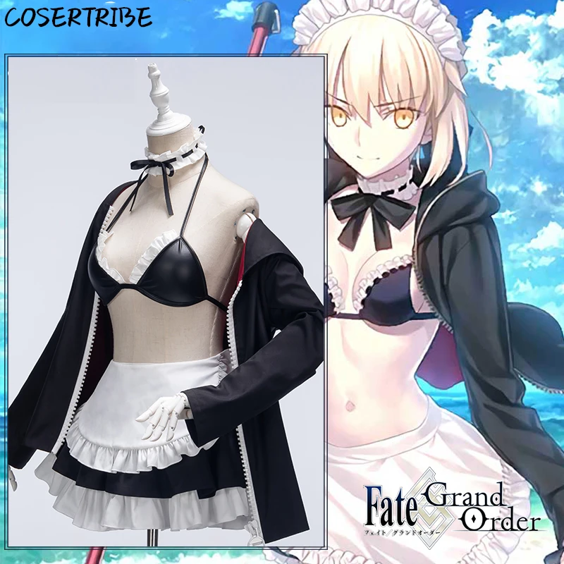 Аниме Fate/Grand Order Arutoria Pendoragon черное платье саблей горничной сексуальная униформа