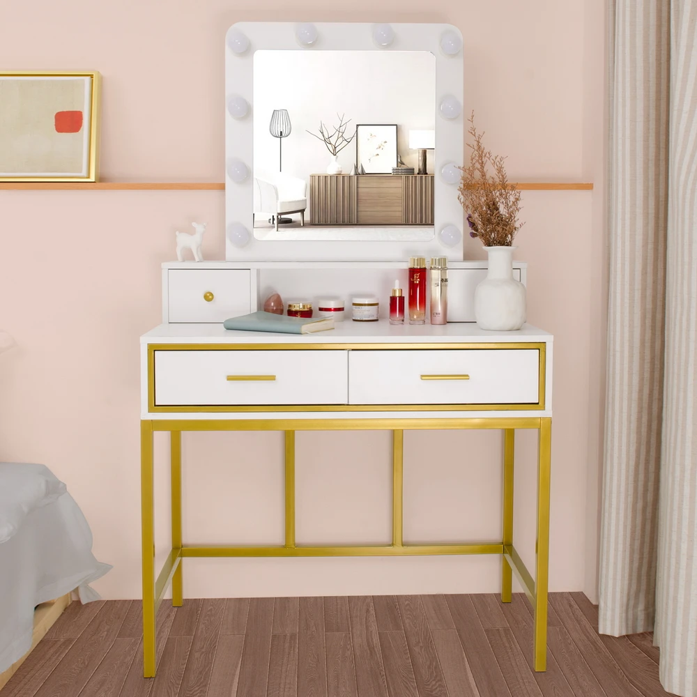 (90.5 x 45 x 76-151.5)cm Dressing Table FCH Single Mirror 4 Draw-Bulb Steel Dresser White US Warehouse
(90.5 x 45 x 76-151.5)cm Dressing Table FCH Single Mirror 4 Draw-Bulb Steel Dresser White US Warehouse
