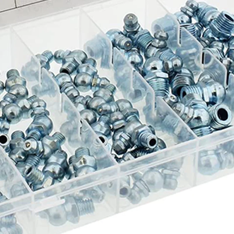 Hydraulic Grease Zerk Fitting Metric 110-Piece Kit - Straight, 90-Degree, 45-Degree Angled Zerks Assortment Set(M6 M10) 
Hydraulic Grease Zerk Fitting Metric 110-Piece Kit - Straight, 90-Degree, 45-Degree Angled Zerks Assortment Set(M6 M10)