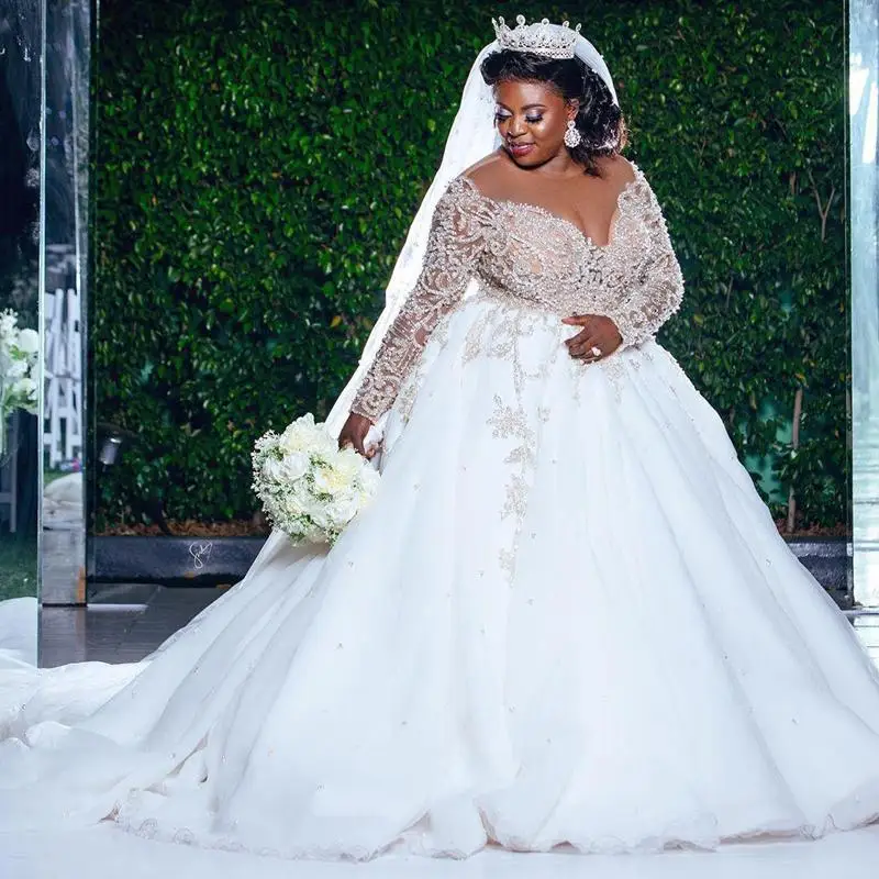 Plus Size A Line Custom Made Wedding Dresses Bridal Gowns Jewel Neck Long Sleeve Beaded Sequined Pearls Church Bride Dress 2022
Plus Size A Line Custom Made Wedding Dresses Bridal Gowns Jewel Neck Long Sleeve Beaded Sequined Pearls Church Bride Dress 2022