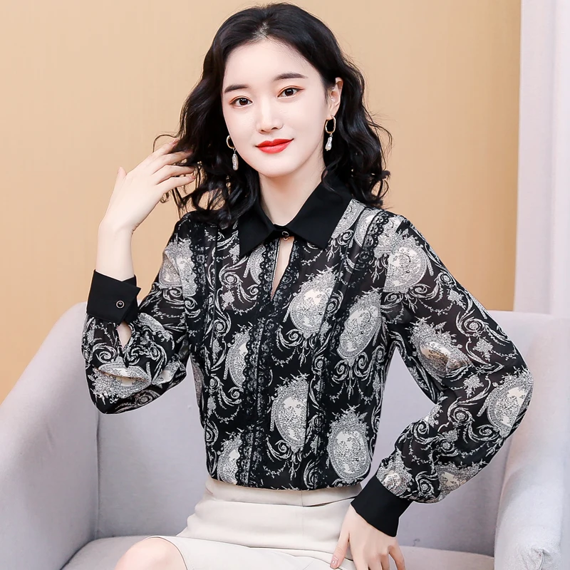 Шифоновая женская блузка с принтом, свободная рубашка-поло для девушек, весна-осень, корейский Повседневный Топ с длинным рукавом, модные же... 
Шифоновая женская блузка с принтом, свободная рубашка-поло для девушек, весна-осень, корейский Повседневный Топ с длинным рукавом, модные же...