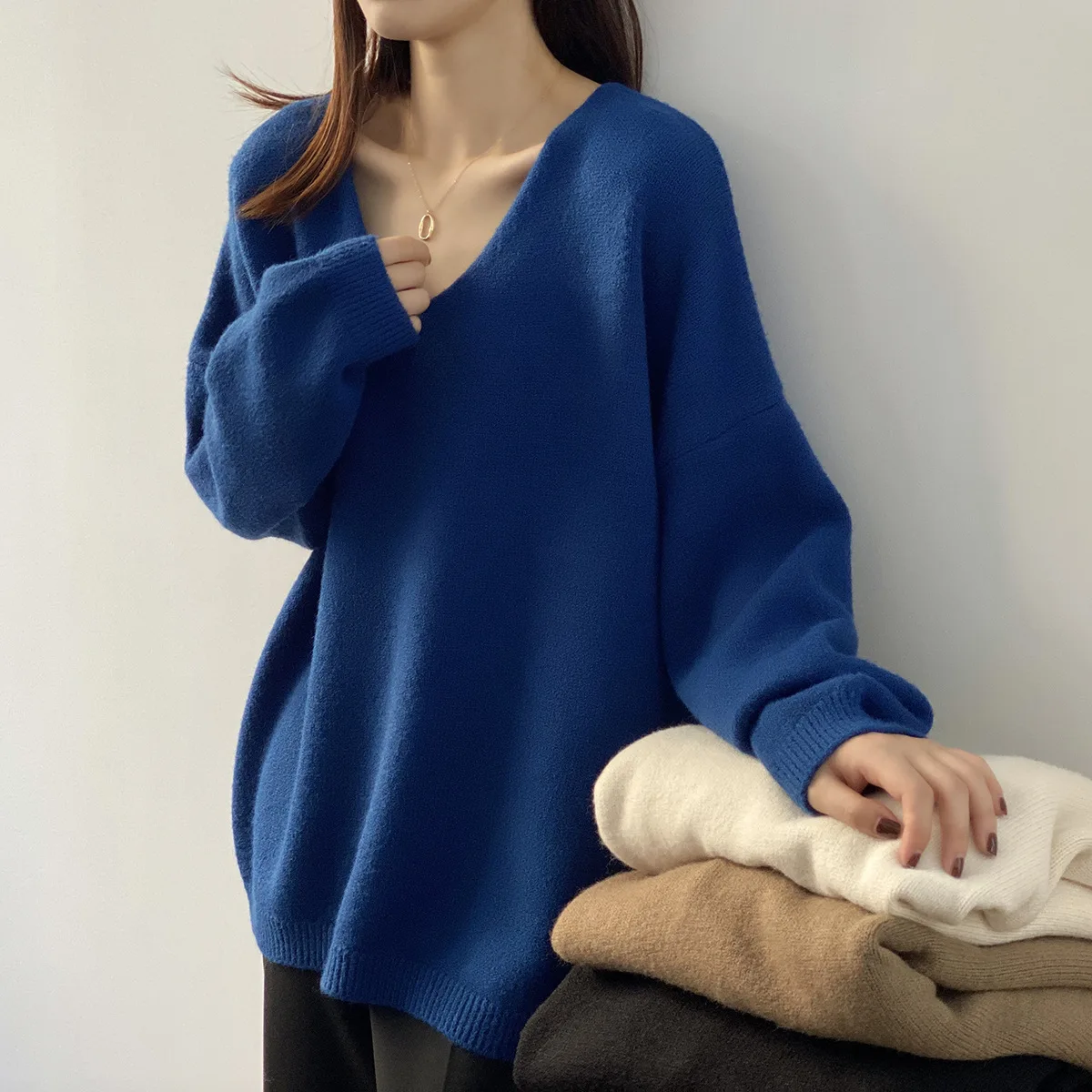Solid Color Sweater Women's 2021 Autumn New Korean-Style Loose V-neck Pullover Bottoming Knitted Shirt Women Gb025
Solid Color Sweater Women's 2021 Autumn New Korean-Style Loose V-neck Pullover Bottoming Knitted Shirt Women Gb025
