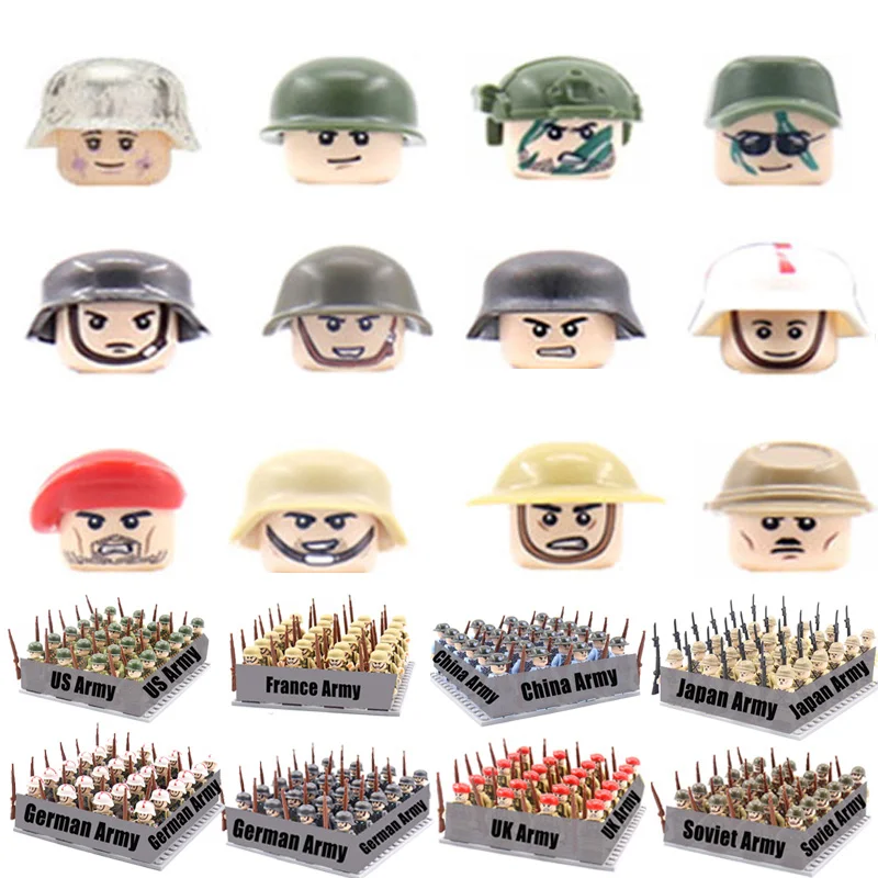 

24pcs/lot WW2 Military Figures Building Blocks German Army Soviet US UK Soldiers Bricks Guns Weapons Model Toys For Boys Gifts
