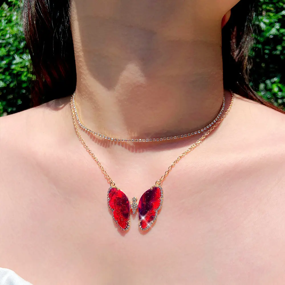 JJFOUCS Boho Acrylic Butterfly Pendant Necklace Girls Multilayer Gold Silver Color Crystal Chain Necklace Statement Jewelry Gift 
JJFOUCS Boho Acrylic Butterfly Pendant Necklace Girls Multilayer Gold Silver Color Crystal Chain Necklace Statement Jewelry Gift