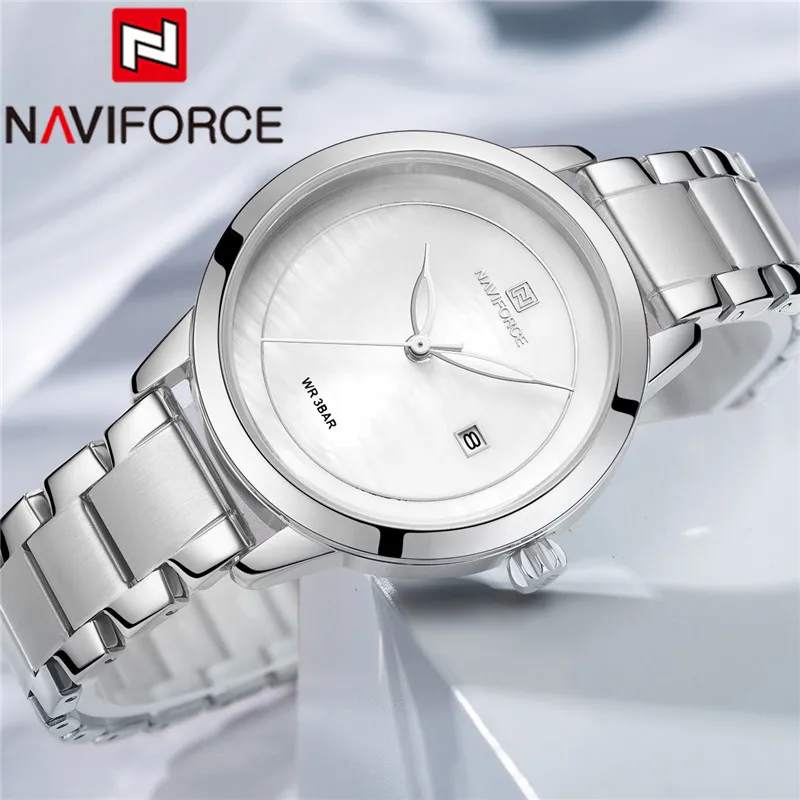 NAVIFORCE модные женские часы Лидирующий бренд роскошные серебряные наручные