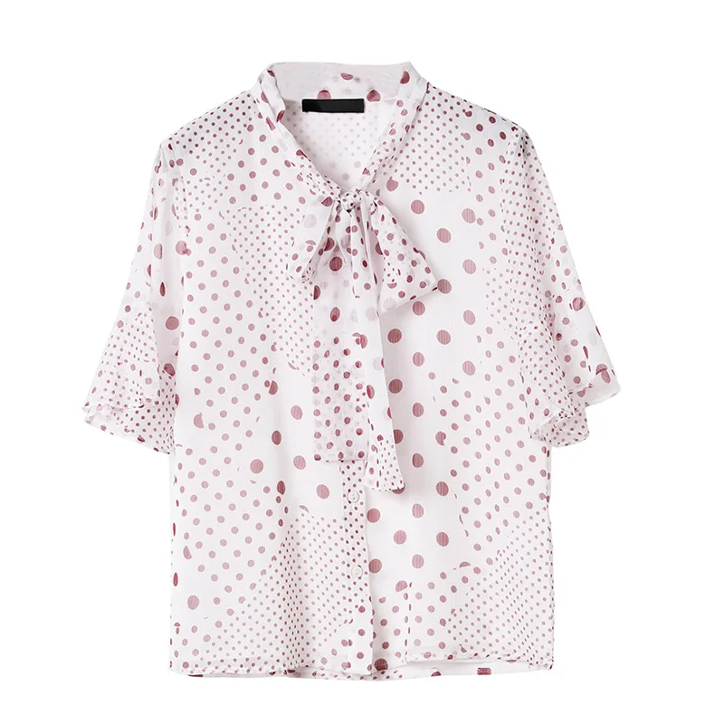 Women's new summer 2021 lace up bow neck wave point trumpet sleeve thin comfortable versatile Chiffon Top 
Women's new summer 2021 lace up bow neck wave point trumpet sleeve thin comfortable versatile Chiffon Top