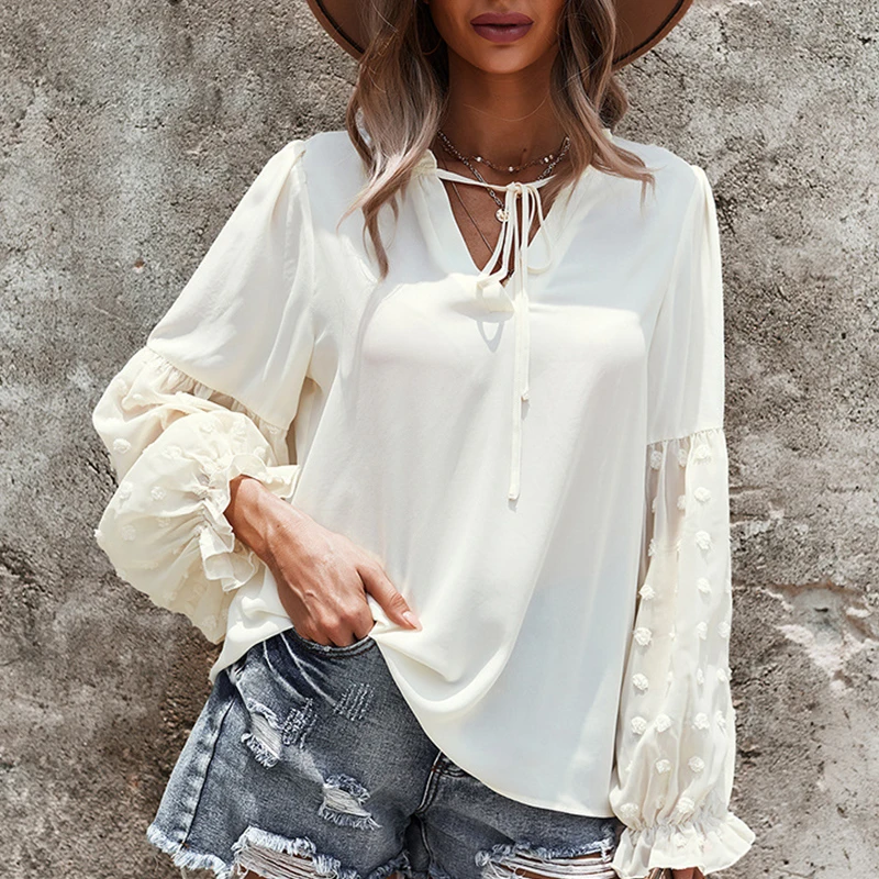 Autumn Women Tops V-Neck Long Lantern Sleeve Solid Color Lace Up Loose Chiffon Casual Blouses 2021 New
Autumn Women Tops V-Neck Long Lantern Sleeve Solid Color Lace Up Loose Chiffon Casual Blouses 2021 New