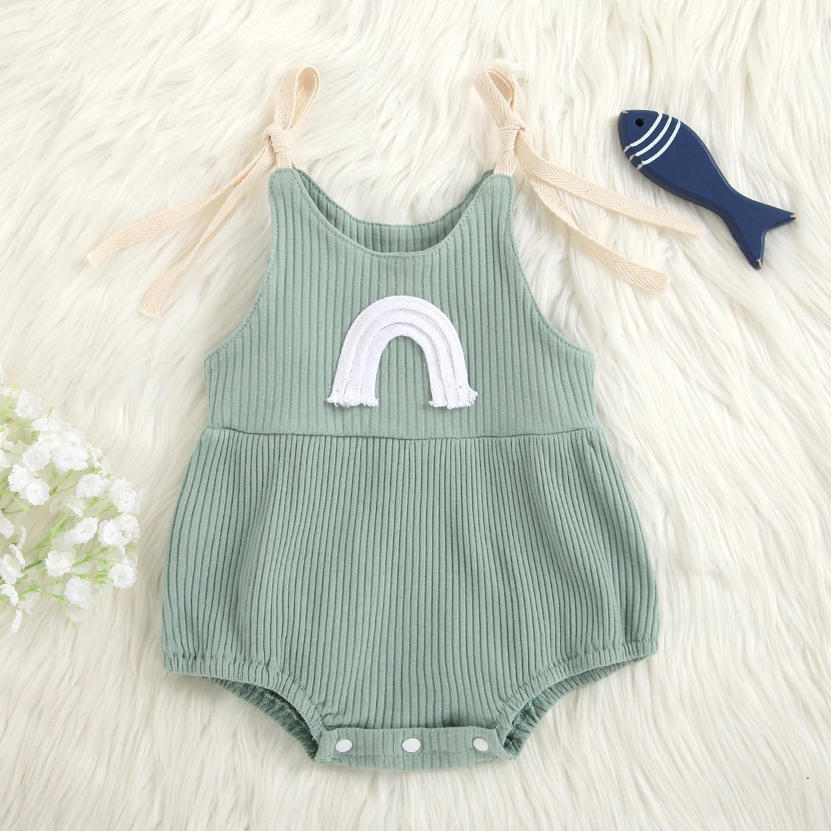 Summer Newborn Sweet Sleeveless Ribbed Romper Baby Girls Tie-up Arch Bridge Pattern U-shaped Neck Playsuit
Summer Newborn Sweet Sleeveless Ribbed Romper Baby Girls Tie-up Arch Bridge Pattern U-shaped Neck Playsuit