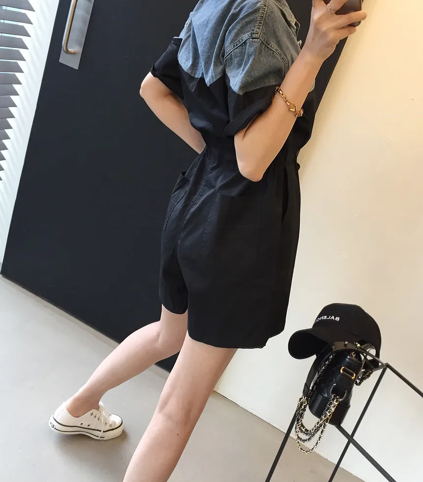 Korejpaa Women Jumpsuits 2021 Summer Korean Chic Ladies Lapel Denim Stitching Design Drawstring Waistted Single-Breasted Overall
Korejpaa Women Jumpsuits 2021 Summer Korean Chic Ladies Lapel Denim Stitching Design Drawstring Waistted Single-Breasted Overall