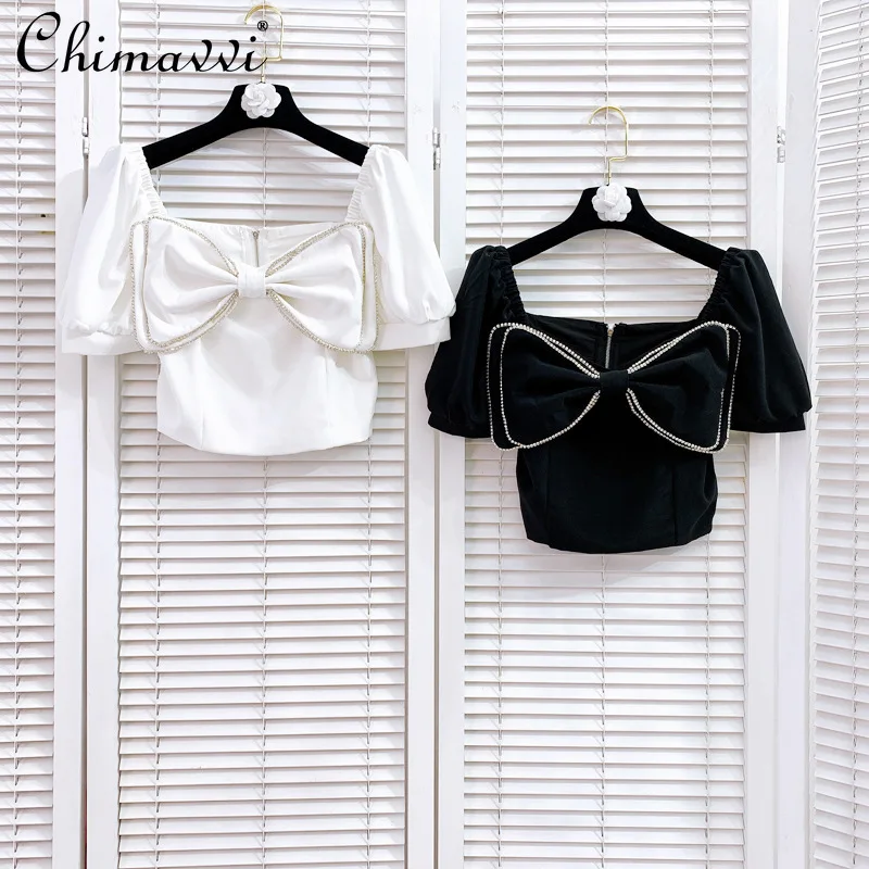 All-match Square Collar Solid Color Short Puff Sleeve Short Shirt Women Bow Diamond Waist Slimming Back Zipper Short Top
All-match Square Collar Solid Color Short Puff Sleeve Short Shirt Women Bow Diamond Waist Slimming Back Zipper Short Top